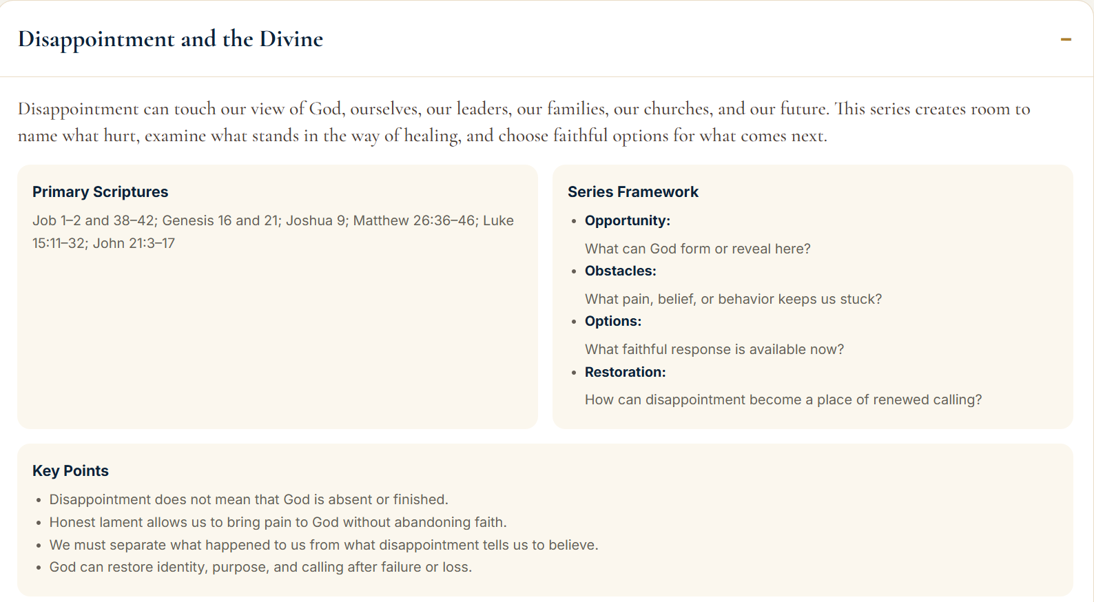 Disappointment and the Divine visual teaching summary